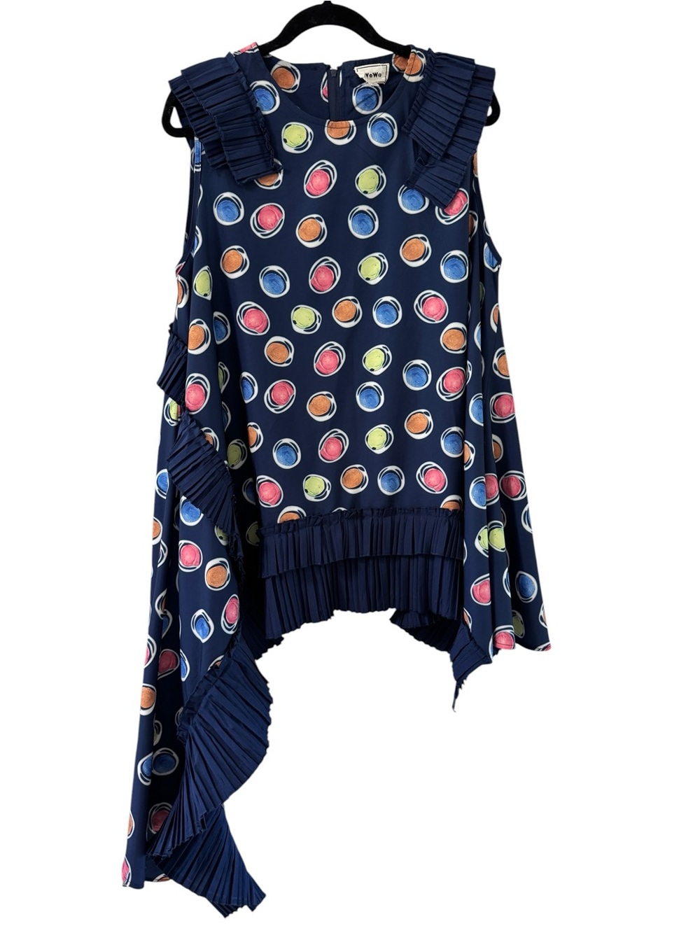 Wowo Asymmetric 3D Dot Mesh Tunic Pleated Ruffle Tank Navy Size XL - Picture 2 of 7